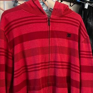 DC Men's Striped Red Zip-Up Hoodie